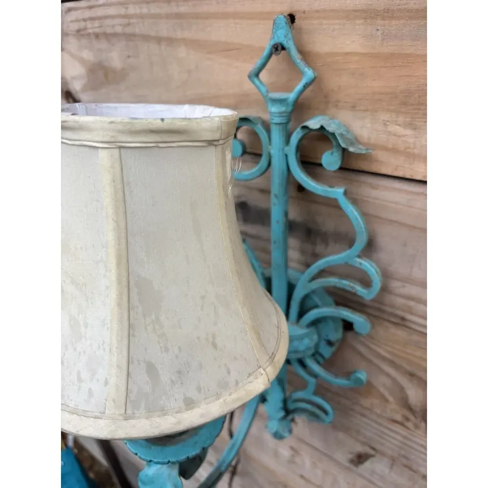 Antique Wall Sconce Custom Painted Turquoise Rewired 19 Tall Teal Blue